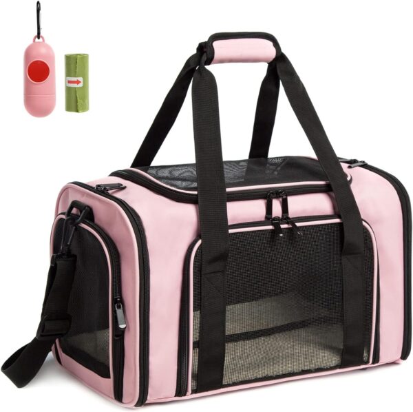 Cat Carrier Dog Carrier Pet Carrier Cat Bags for Small Medium Cats Dogs Puppies of 15 Lbs,of Airline Approved Small Dog Bag Soft Sided,Collapsible Travel Puppy Carrier (Medium, Pink)