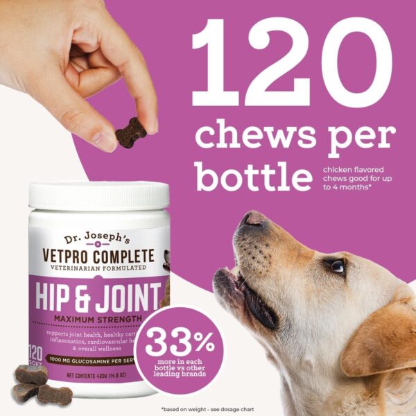 VetPro Dog Hip and Joint Supplement - Pain and Inflammation Relief Chews with Glucosamine, Chondroitin, MSM, Turmeric, Vitamin C, Omega 3 - Treats Hip Dysplasia, Arthritis - Dogs Chewable Supplements - Image 7