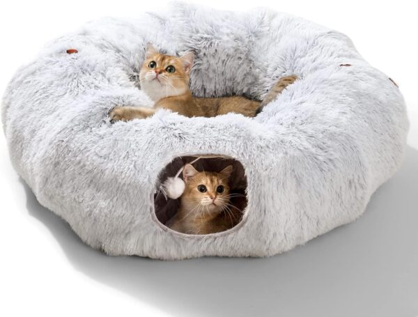 Plush Cat Tunnel with Cat Bed for Indoor Cats,Multifunctional Cat Toys for Small Medium Large Cat.