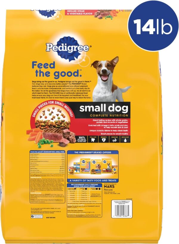 Pedigree Small Dog Complete Nutrition Small Breed Adult Dry Dog Food Grilled Steak and Vegetable Flavor Dog Kibble, 14 lb. Bag - Image 2