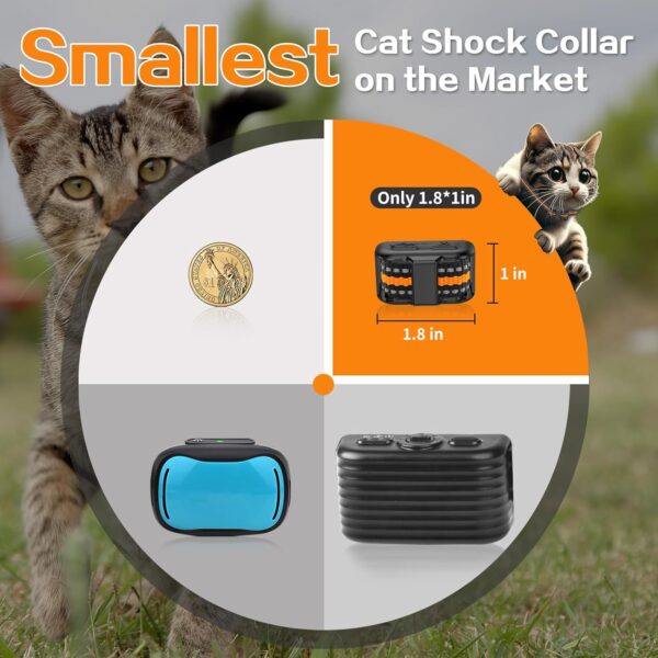 Tiniest Cat Shock Collar, Lightest Cat Training Collar with Remote for Small Cats 5-15lbs & Medium Large Cats/Puppies, Waterproof, Rechargeable, 1300ft Range (Orange) - Image 2