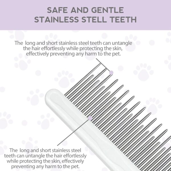 Detangling Pet Comb for Dog & Cat, Grooming Comb with Long & Short Stainless Steel Teeth, Safely Remove Knots & Tangles for Healthy Shiny Coat, Gentle Effective Detangling Tool for Pet Hair - Image 2