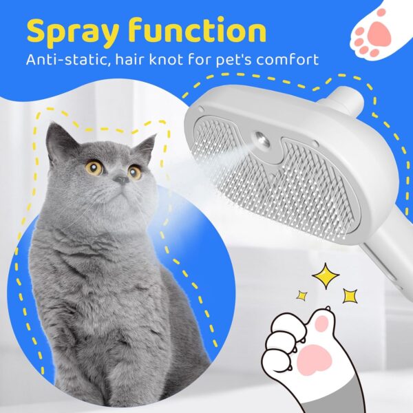 Cat Steam Brush for Shedding, Self Cleaning Cat Grooming Brush for Massage, Cat Brush with Steam for Removing Tangled and Loosse Hair, Steamy Cat Brush for Long and Short Hair Dogs and Cats (White) - Image 2