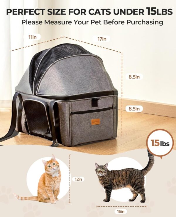 BurgeonNest Large Cat Carrier for 2 Cats,Soft Sided Pet Carrier for Large Cat 15 lbs, Upgrade Small Dog Carrier, Collapsible Cat Travel Carrier with Semi-Open Mode Canopy, Easy to Get Cat in - Image 2