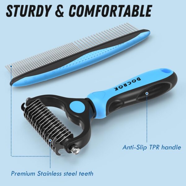 Pet Grooming Brush and Metal Comb Combo, Cat Brush Dog Brush for Shedding, Undercoat Rake for Dogs Grooming Supplies, Dematting Deshedding Brush Dogs Shedding Tool for Long matted Haired Pets, Blue - Image 6