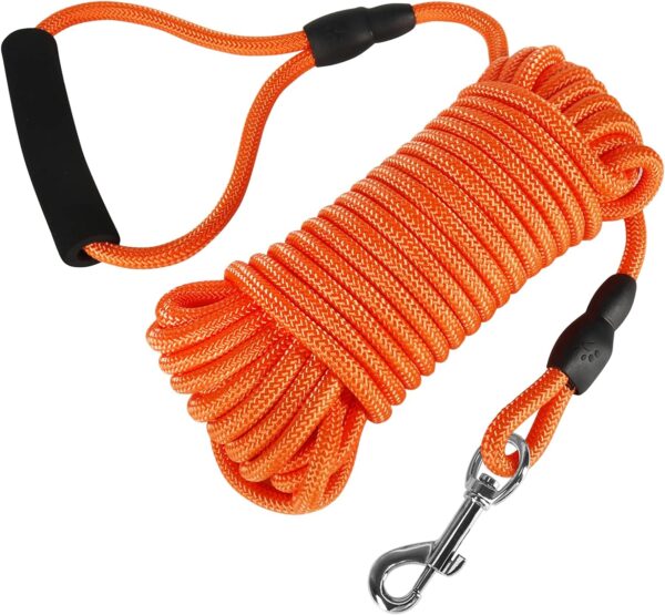 Vivifying Long Dog Leash, 32ft Floating Dog Training Leash, Check Cord Rope Leash with Comfortable Handle for Outside, Hiking, Swimming, Beach and Lake (Orange)