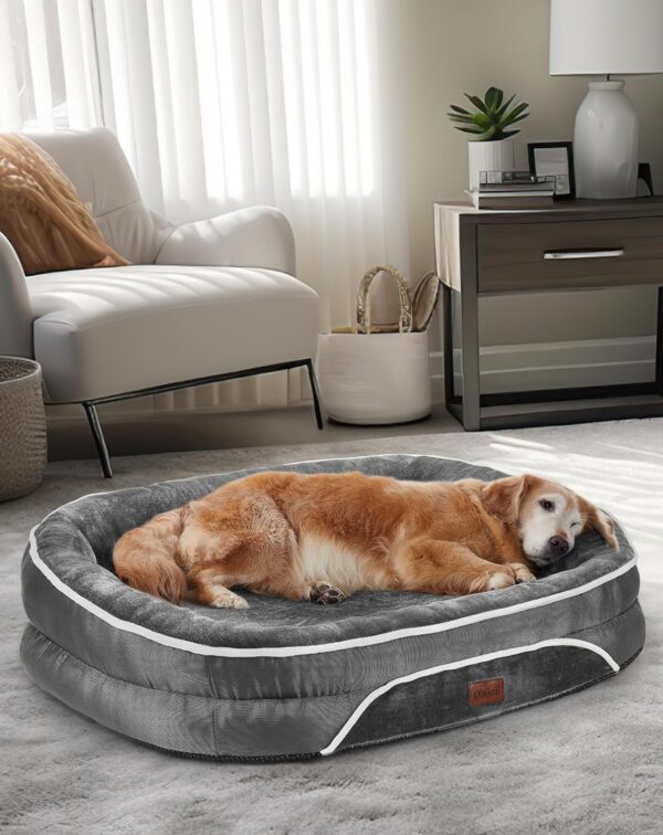 Orthopedic Dog Bed for Large Dogs, Dog Couch Design with Egg Foam Support, Removable, Machine Washable Plush Cover and Non-Slip Bottom with Four Sided Bolster Cushion (Gray)