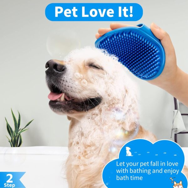 3PCS Dog Bath Brush | Dog Shampoo Brush | Dog Scrubber for Bath | Dog Bath Brush Scrubber | Dog Shower/Washing Brush with Adjustable Ring Handle for Short & Long Hair (Blue Blue Blue) - Image 3