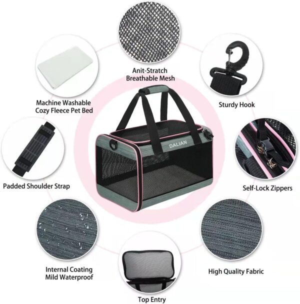 DALIAN Dog ​Soft-Sided Carriers, Airline Approved Pet Carrier for Travel, Maximum Pet Weight 18 Pounds - Image 4