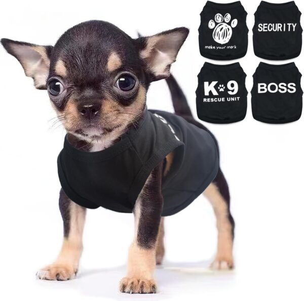 4 Pieces Chihuahua Clothes Dog Clothes for Small Dogs Boy Summer Teacup Yorkie Clothes Spring Letter Security Boss Dog Shirts Soft Puppy Clothes Tiny Dog Outfit Pet Cat Clothing XXS Black