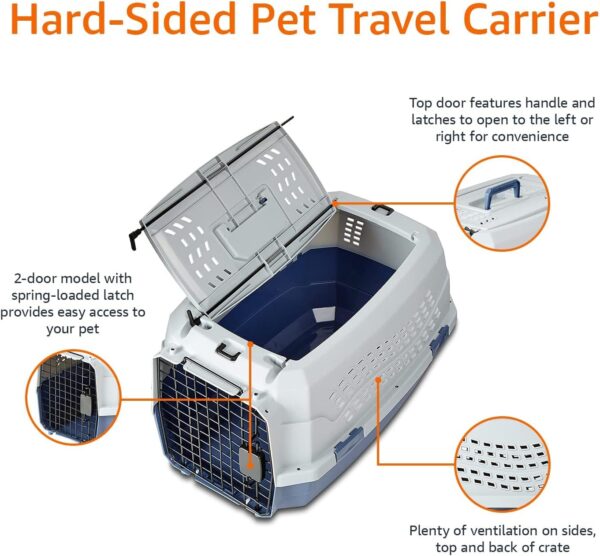 Amazon Basics - 2-Door Top-Load Hard-Sided Dogs, Cats Pet Travel Carrier, Gray & Blue, 22.8"L x 15.0"W x 13.0"H - Image 4