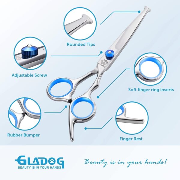 GLADOG Professional 5 in 1 Dog Grooming Scissors Set with Safety Round Tips, Sharp and Heavy-duty Pet Grooming Shears for Cats - Image 2