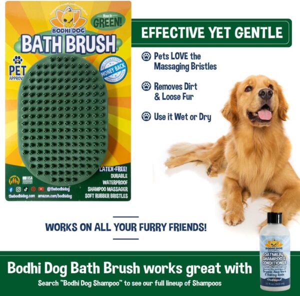 Bodhi Dog Shampoo Brush | Pet Shower & Bath Supplies for Cats & Dogs | Dog Bath Brush for Dog Grooming | Long & Short Hair Dog Scrubber for Bath | Professional Quality Dog Wash Brush (Dark Green) - Image 4