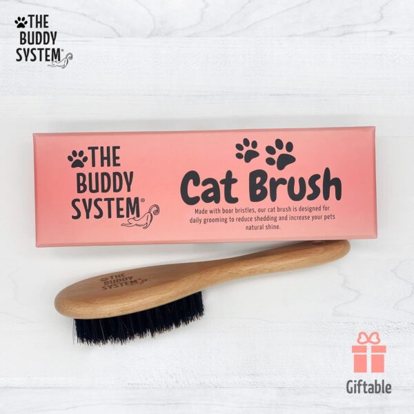 The Buddy System Cat Brush with Boar Bristle and Wooden Handle, Professional Grade Daily Grooming Hairbrush, Reduce Shedding, Soft Hair and Healthy Shine (1 Pack) - Image 6