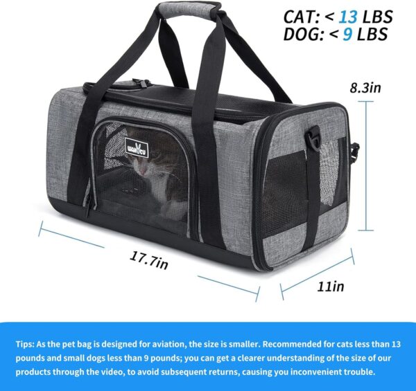 TSA Approved Pet Carrier for Small Cats Dogs, Travel Bag with Adequate Ventilation, 5 Mesh Windows, 3 Entrance, Locking Safety Zippers, Padded Shoulder and Carrying Strap, Small - Image 2