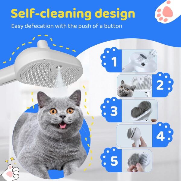 Cat Steam Brush for Shedding, Self Cleaning Cat Grooming Brush for Massage, Cat Brush with Steam for Removing Tangled and Loosse Hair, Steamy Cat Brush for Long and Short Hair Dogs and Cats (White) - Image 3