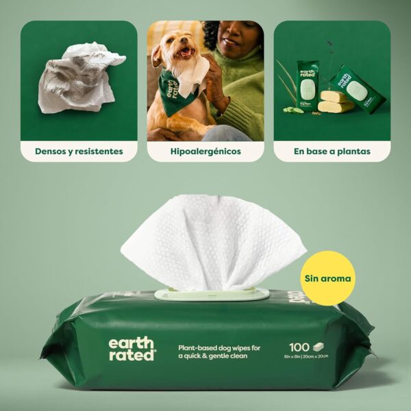 Earth Rated Dog Wipes, Thick Plant Based Grooming Wipes for Easy Use on Paws, Body and Bum, Unscented, 100 Count - Image 2