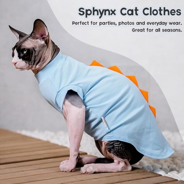 Bonaweite Sphynx Cat Clothes, Dinosaur Design Cat Shirts for Cats Only, Hairless Cat Sweater, Breathable Cat Daily Wear Clothes for Devon Rex Cats Summer, Kitten Costume T-Shirts with Sleeves for Cats - Image 2