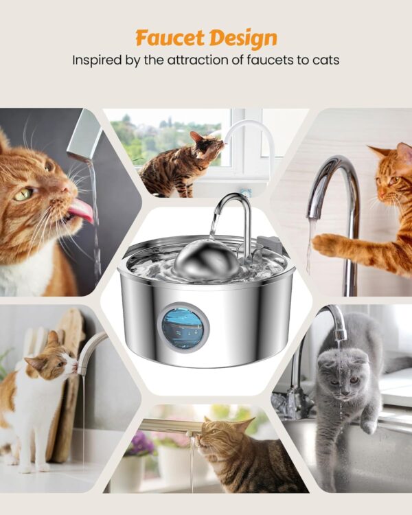 Stainless Steel Cat Water Fountain - Dogs&Cats&Pets&Small Animals Automatic Bowl Dispenser - Pet Drinking Waterer Bowls Indoor - Auto Kitty Watering Dish Supplies - 108oz/3.2L Easy Cleaning Machine - Image 9