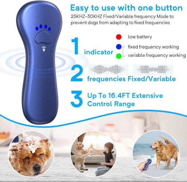 New Anti Barking Device,Dog Barking Control Devices,Rechargeable Ultrasonic Dog Bark Deterrent up to 16.4 Ft Effective Control Range Safe for Human & Dogs Portable Indoor & Outdoor(Blue) - Image 2