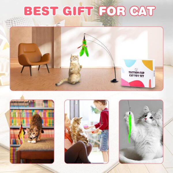 Interactive Cat Toy Suction Cup Cat Bird Simulation Cat Toy Set Self Play Cat and Kitten Toys for Indoor Cats 3Pcs Cat Wand Toy 14Pcs Cat Feather Replacement Toys Hanging Cat String and Mouse Toy - Image 7