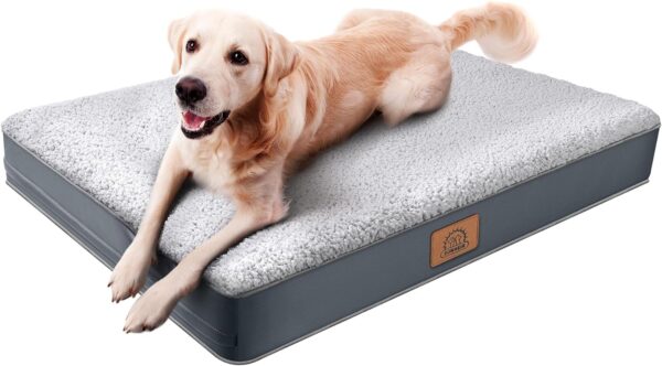 Orthopedic Dog Bed for Large Dogs - Big Waterproof Dog Bed with Removable Washable Cover & Anti-Slip Bottom, Extra Large Dog Crate Bed, Deluxe Plush Pet Bed Mat (Grey)