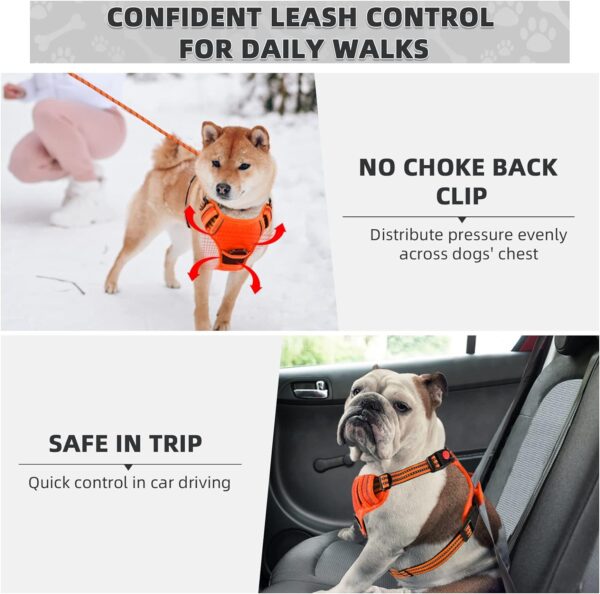 No Pull Dog Harness with A Free Heavy Duty 5ft Dog Leash, Adjustable Soft Padded Dog Vest, Reflective No-Choke Pet Oxford Vest with Easy Control Handle for Dogs(Orange, Medium) - Image 5