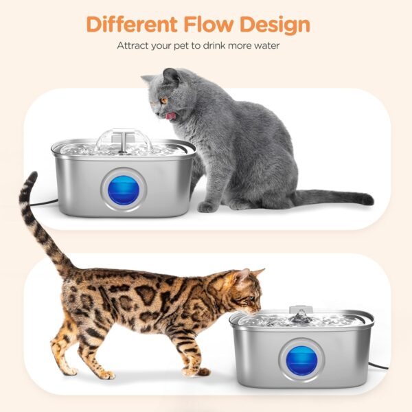 Cat Water Fountain Stainless Steel: Automatic Pet Water Fountain Dog Water Dispenser with Water Level Window, 108oz/3.2L for Cats Inside - Image 4