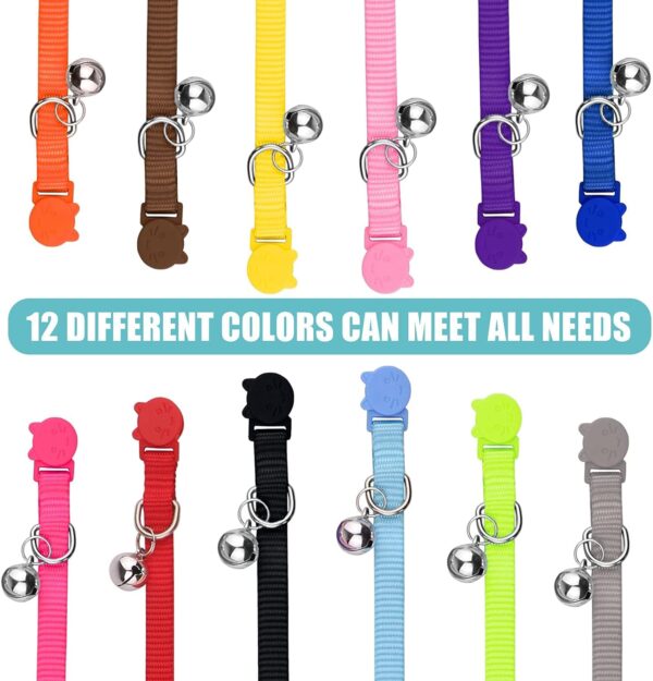 12 PCS Breakaway Cat Collars with Bell Colorful Soft Safety Buckle Cat Collars Adjustable Breakaway Kitten Collars Safety Collars for Cats, 7 in-11 in - Image 3