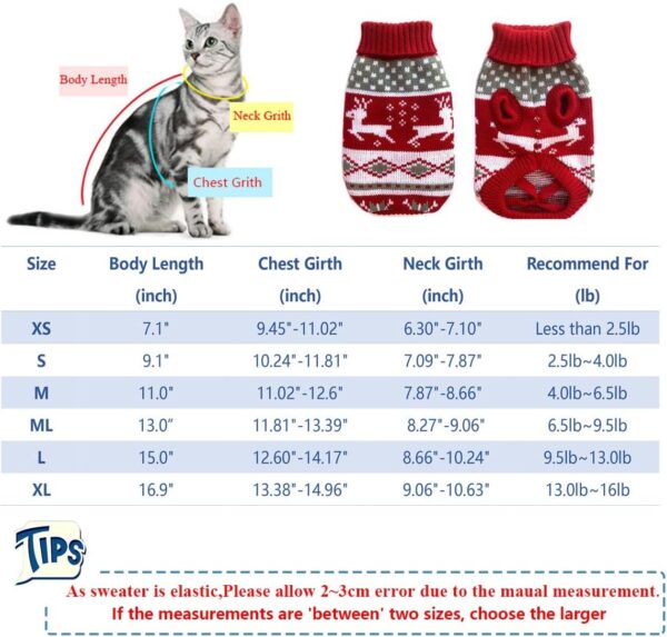 Vehomy Dog Christmas Sweaters Pet Winter Knitwear Xmas Clothes Classic Warm Coats Reindeer Snowflake Argyle Sweater for Kitty Puppy Cat-XS - Image 3