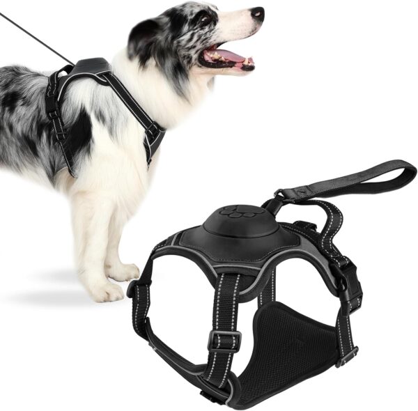 Dog Harness Medium Sized Dog, 2 in 1 No Pull Reflective Dog Harness&Retractable Dog Leash, Fully Adjustable Puppy Harness with Padded Vest Hands Free Dog Leash, for Dogs(M-Black)