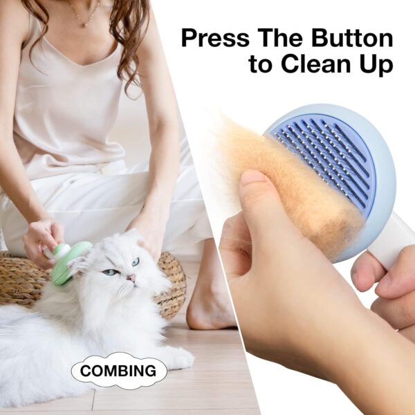 Cat Brush for Shedding, Pet Grooming Self Cleaning Slicker Brush for Cats & Dogs, Cat Deshedding Brush Easily Removes Tangles Hair and Loose Undercoat, Mats Tangled Hair Shedding Brush (Blue) - Image 6