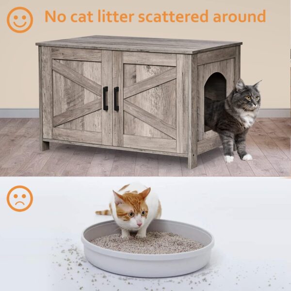 Cat Litter Box Enclosure,Litter Box Furniture Hidden with Barn Door,Wooden Cat Washroom Furniture,Cat House,Fit Most of Litter Box, Greige - Image 4