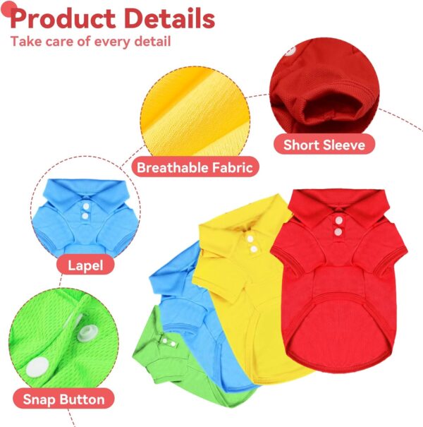 4 Pieces Dog Shirts Collared Polo T-Shirts for Small Medium Dogs Cats Boy Girl Dog Clothes Breathable Doggy Sweatshirt Puppy Kitten Small Breeds Pet Outfits Apparel Tops - Image 6