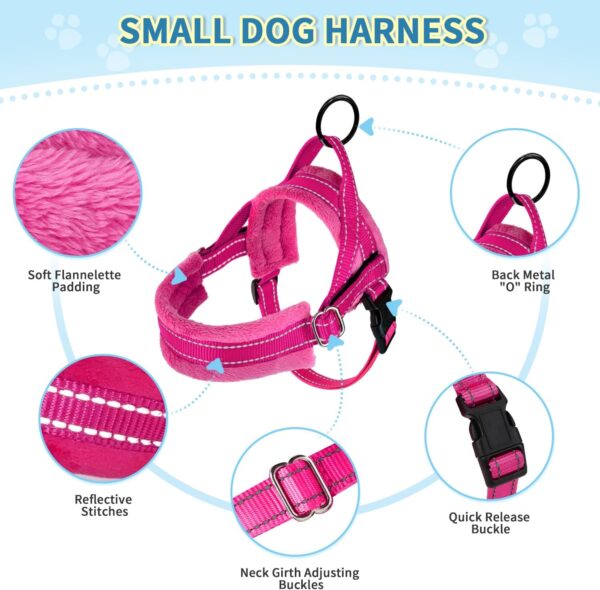 SlowTon No Pull Small Dog Harness and Leash Set, Puppy Soft Vest Harness Neck & Chest Adjustable, Reflective Lightweight Harness & Anti-Twist Pet Lead Combo for Small Medium Dogs (Fuchsia, XXS) - Image 4