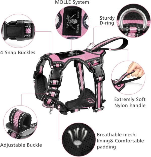 WINSEE Pet Harness Collar and Leash Set, All-in-one Reflective Dog Harness No Pull with Adjustable Buckles for Puppies, Small, Medium, Large, and Extra-Large Dogs (Large, Pink) - Image 3