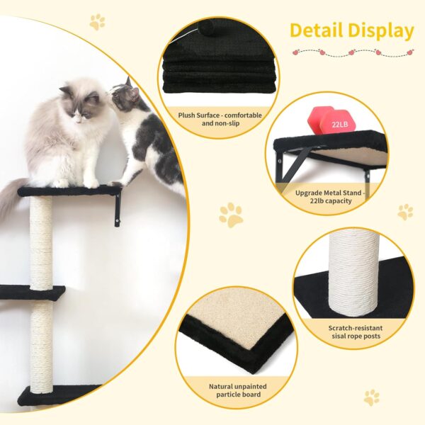 Modern Wall-Mounted Cat Furniture - 5pcs Cat Wall Shelves, Stable Wooden Cat Climber with Cat House, Bridge, Tree, Steps, and Scratcher - Black - Image 3