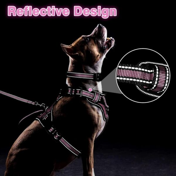 WINSEE Pet Harness Collar and Leash Set, All-in-one Reflective Dog Harness No Pull with Adjustable Buckles for Puppies, Small, Medium, Large, and Extra-Large Dogs (Large, Pink) - Image 5