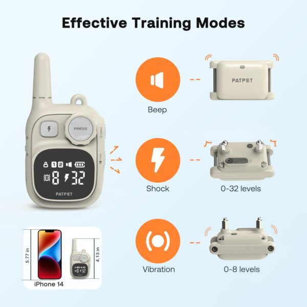 PATPET Dog Training Collar - IPX7 Waterproof Shock Collar for 5-100lbs Small Medium Large Dogs Cats Rechargeable Training Collar with 3 Safe Modes - Image 3