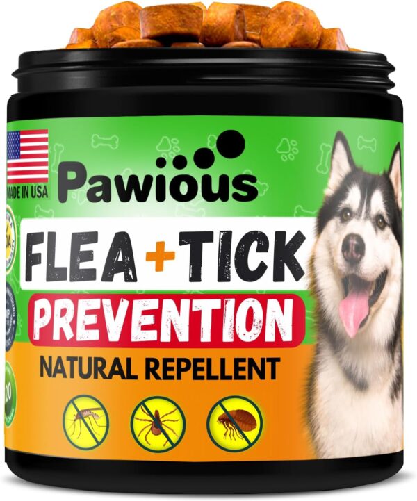 Flea and Tick Prevention for Dogs Chewables - Natural Dog Flea and Tick Control Supplement - Flea & Tick Chews for Dogs - All Life Stages - Made in USA