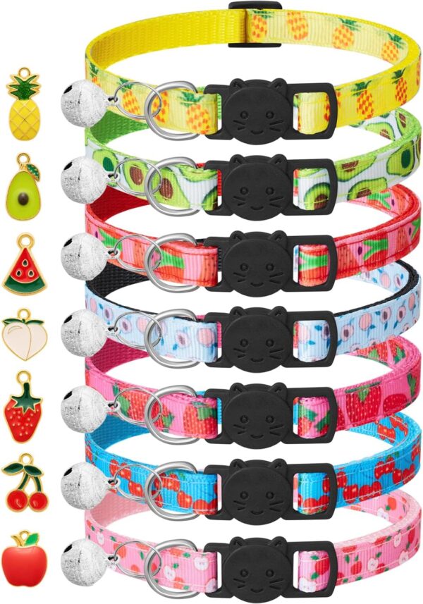 7 Pack Breakaway Cat Collars with Bells & Fruit Pendants,Safety Kitten Collar,Adjustable,Ideal for Girl Cats Boy Male Cats Pet Supplies,Accessories,Gifts