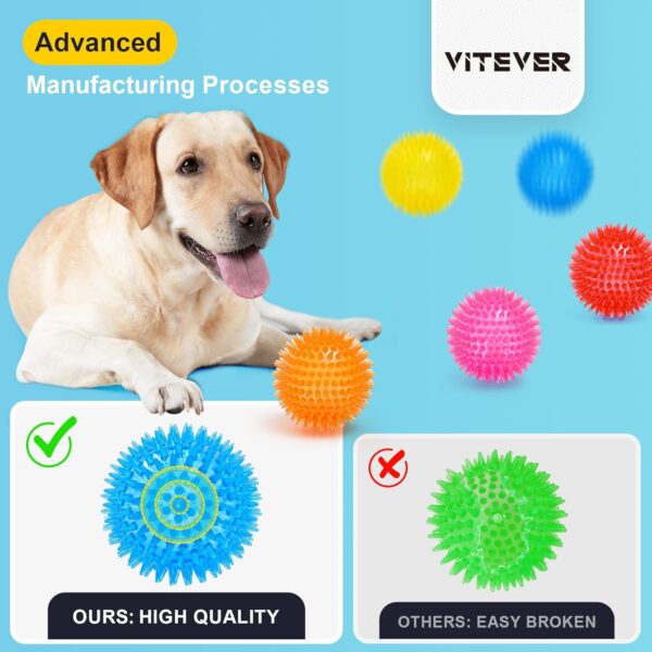 VITEVER 3.5” Squeaky Dog Toy Balls (6 Colors) Puppy Chew Toys for Teething, BPA Free Non-Toxic, Spikey Medium, Large & Small Dogs, Durable Aggressive Chewers - Image 3