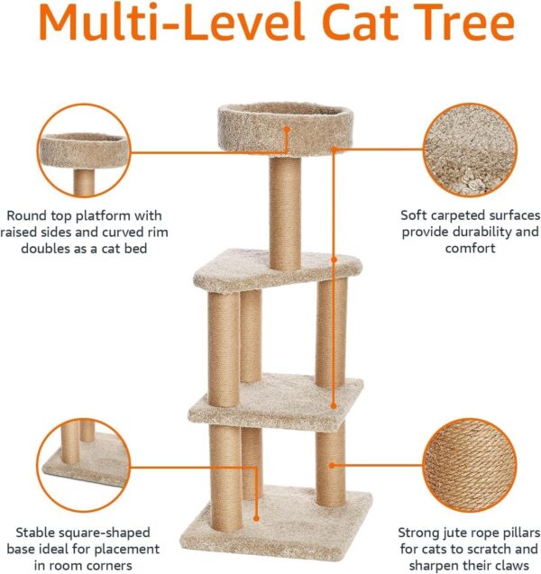 Amazon Basics - Cat Tree Indoor Climbing Activity Tower with Scratching Posts, multi-level, Large, 17.7" x 45.9", Beige - Image 3