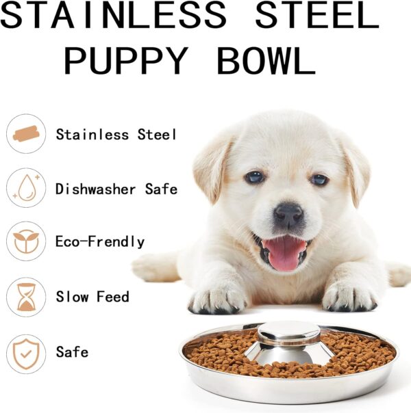 Stainless Steel Puppy Bowls, Set of 2 Puppy Feeder, Dog Food and Water Bowl, Food Feeding Weaning for Small Medium Large Dogs, Pets, M - Image 2