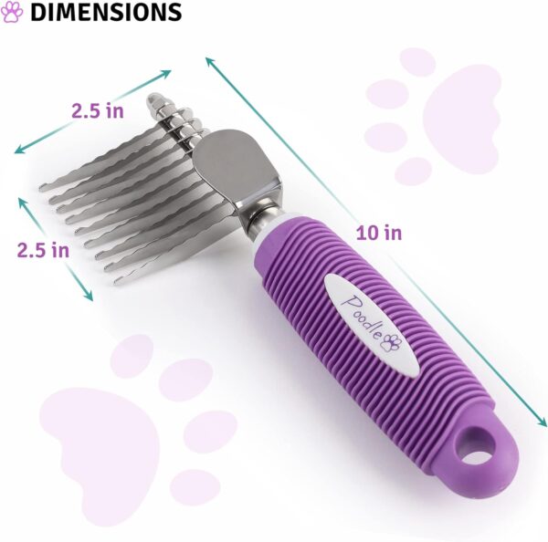 Poodle Pet Dematting Fur Rake Comb Brush Tool Dog Rake Brush - Dog Brush for Goldendoodle & Cat Comb with Long 2.5” Steel Safety Blades Metal Dog Comb for Detangling Matted or Knotted Undercoat Hair - Image 3