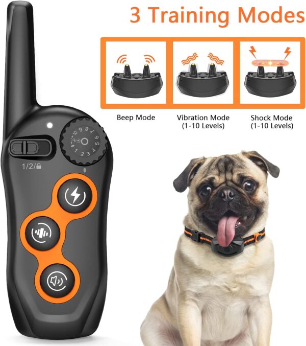 Dog Training Collar, IPX7 Waterproof Shock Collar with Remote Range 1300ft, 3 Training Modes, Beep, Shock, Vibration, Rechargeable Electric Shock Collar for Small Medium Large Dogs - Image 2