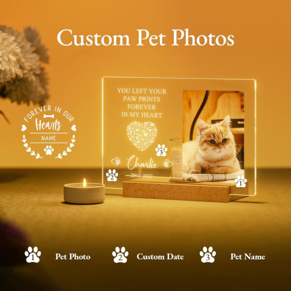 Bemaystar Personalized Pet Memorial Gifts Dog Memorial Gifts for Loss of Dog Pet Loss Gifts in Memory of Dog Night Lights Custom Dog Memorial Plaque Cat Memorial Photo Frame Pet Sympathy Gifts - Image 3