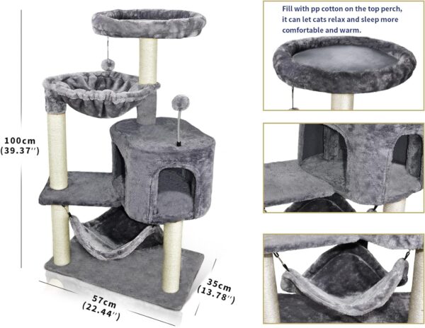 Newest Cat Tree with Cat Condo and Big Hammock，Grey - Image 3