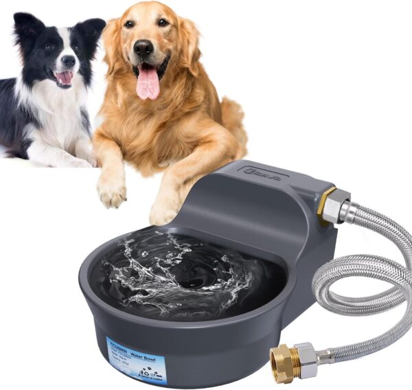 Automatic Dog Water Bowl Dispenser Patented 70OZ Water Dispenser for Dogs 2L Water Bowl Fit 3/4in GHT Male Connector Outdoor Auto Water Bowl Include Automatic Water Fill Valve Adapter 5ft Water Hose