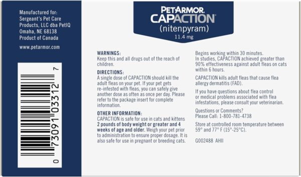 PetArmor CAPACTION (nitenpyram) Oral Flea Treatment for Cats, Fast Acting Tablets Start Killing Fleas in 30 Minutes, Cats 2-25 lbs, 6 Doses - Image 2